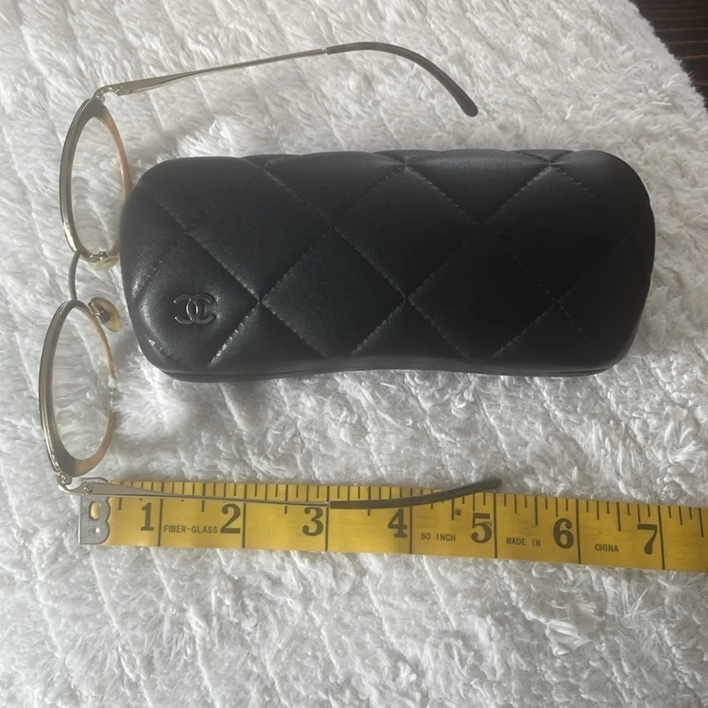 Chanel Cream Semi Half Tortoise Rim Vintage Goldtone Metal Sided Glasses